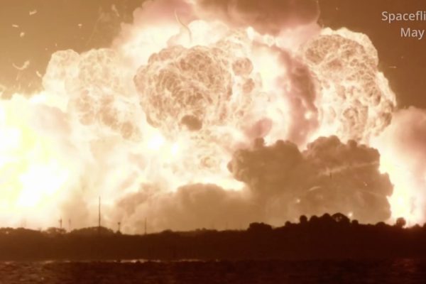 Blue Origin rocket explodes during test and paints orange sky