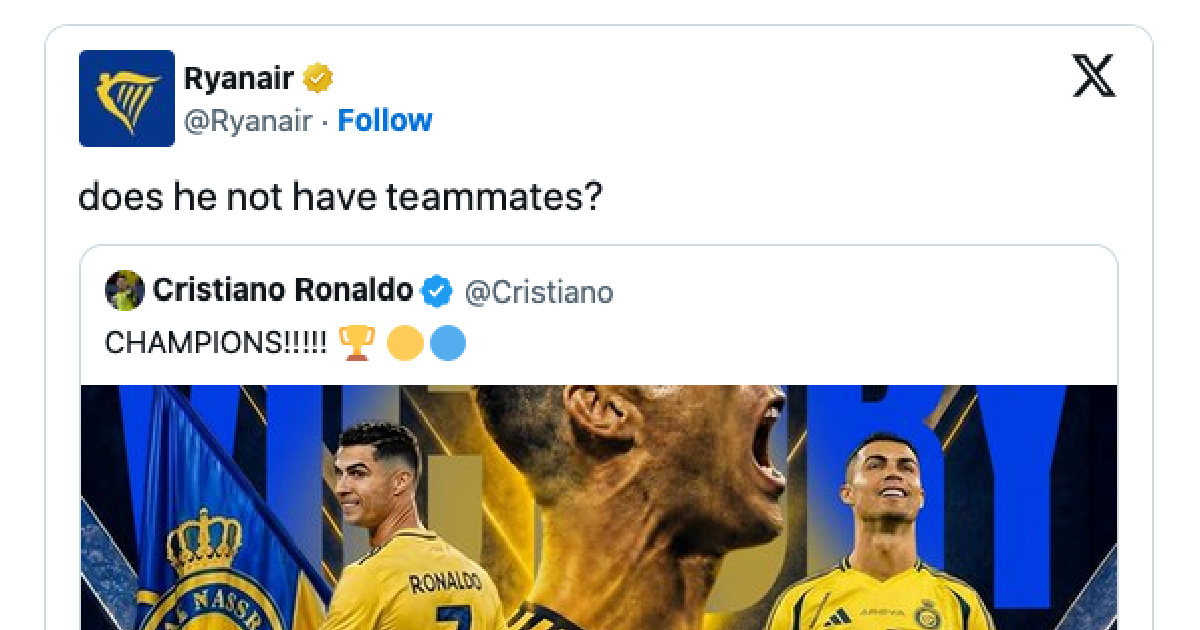 “Do you have no companions?”: Ryanair provokes Cristiano Ronaldo on social media