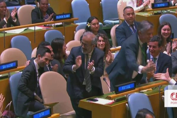 The moment of celebration after Portugal was elected non-permanent member of the UN Security Council