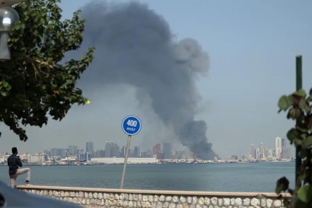 Fumo is seen as Iran carried out a missile attack against the headquarters of the US Navy 5th Fleet in Manama, in retaliation for the Israeli-American attacks, in Bahrain, on February 28, 2026 (Anadolu/Getty Images)