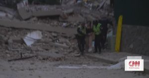 Impressive images show rescue teams trying to extract victims from completely destroyed buildings