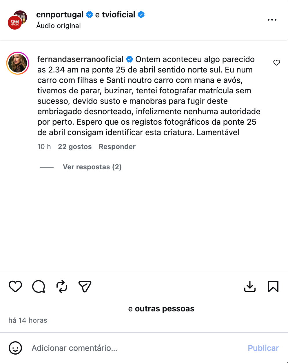 “Bewildered drunk”. Fernanda Serrano experiences “scare” on the road and regrets the absence of “authority”