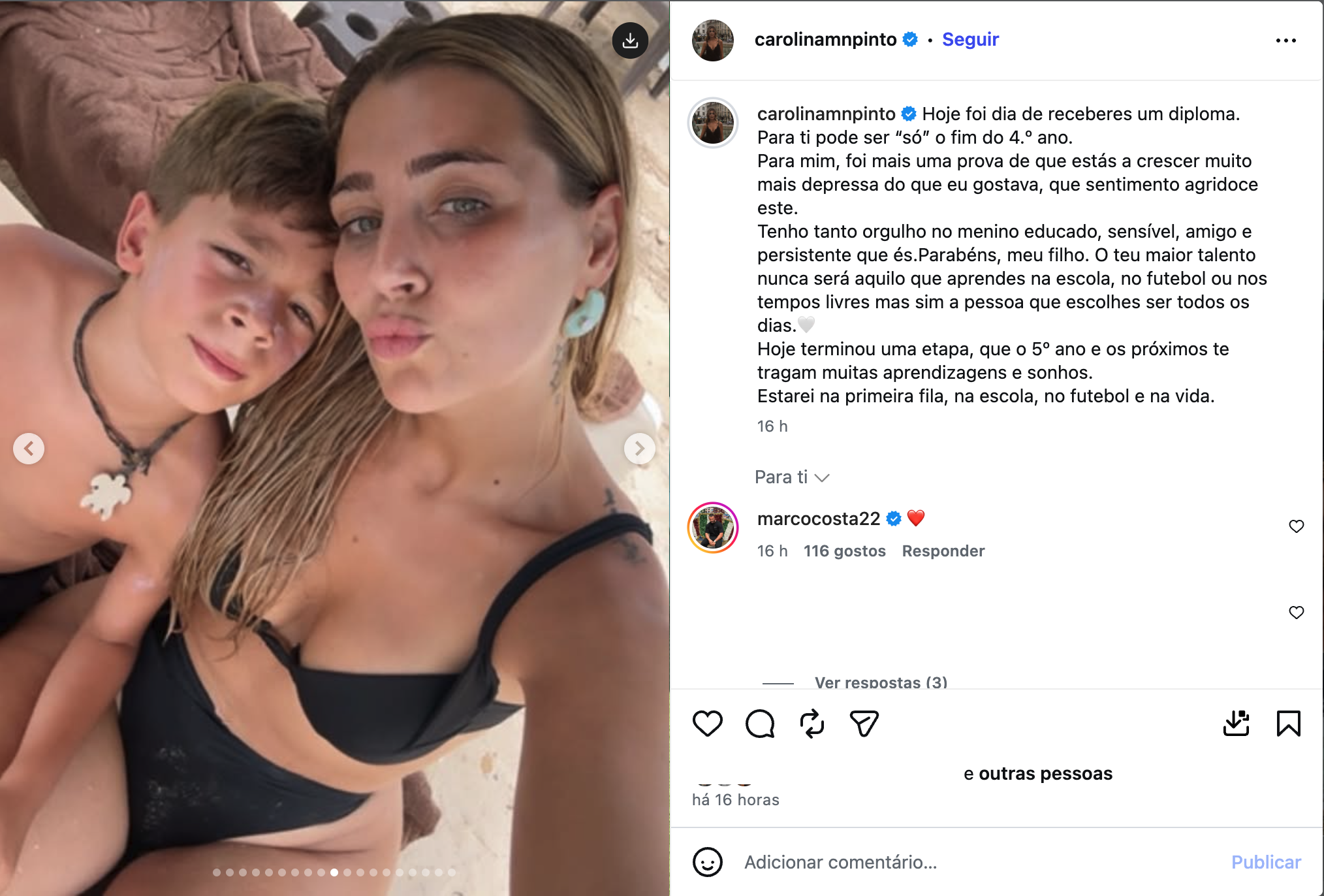 “So proud.” Carolina Pinto declares herself to her son after the end of the “stage” and Marco Costa reacts