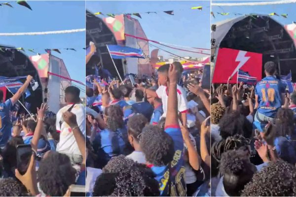 Cape Verdean fans celebrate at Terreiro do Paço after historic draw against Spain