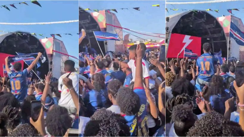 Cape Verdean fans celebrate at Terreiro do Paço after historic draw against Spain