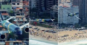 Plane flies low over Rio de Janeiro in honor of the Brazilian team