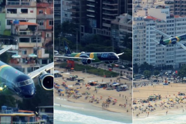 Plane flies low over Rio de Janeiro in honor of the Brazilian team
