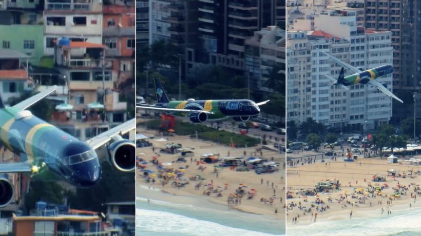 Plane flies low over Rio de Janeiro in honor of the Brazilian team