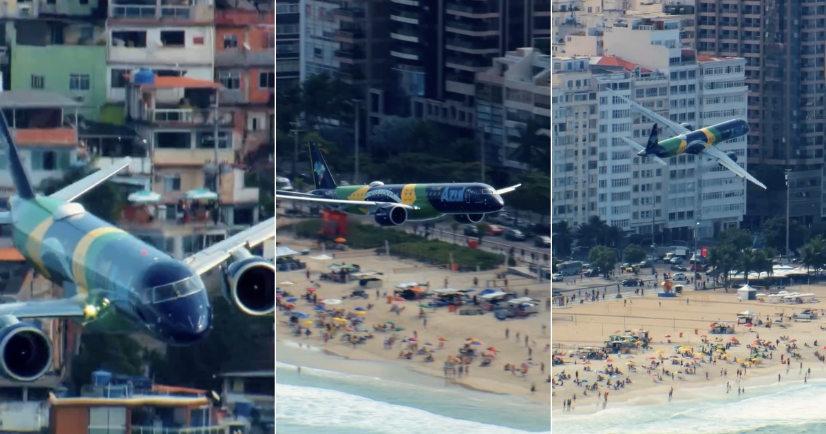 Plane flies low over Rio de Janeiro in honor of the Brazilian team