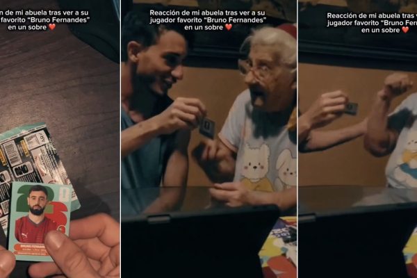 Grandmother is ecstatic to win Bruno Fernandes sticker to complete the World Cup sticker book