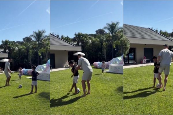 Cristiano Ronaldo teaches his son Mateo some tricks