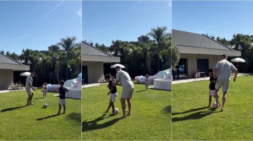 Cristiano Ronaldo teaches his son Mateo some tricks