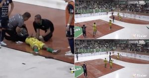 Light bulb comes off and hits futsal player directly in the head