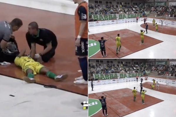 Light bulb comes off and hits futsal player directly in the head