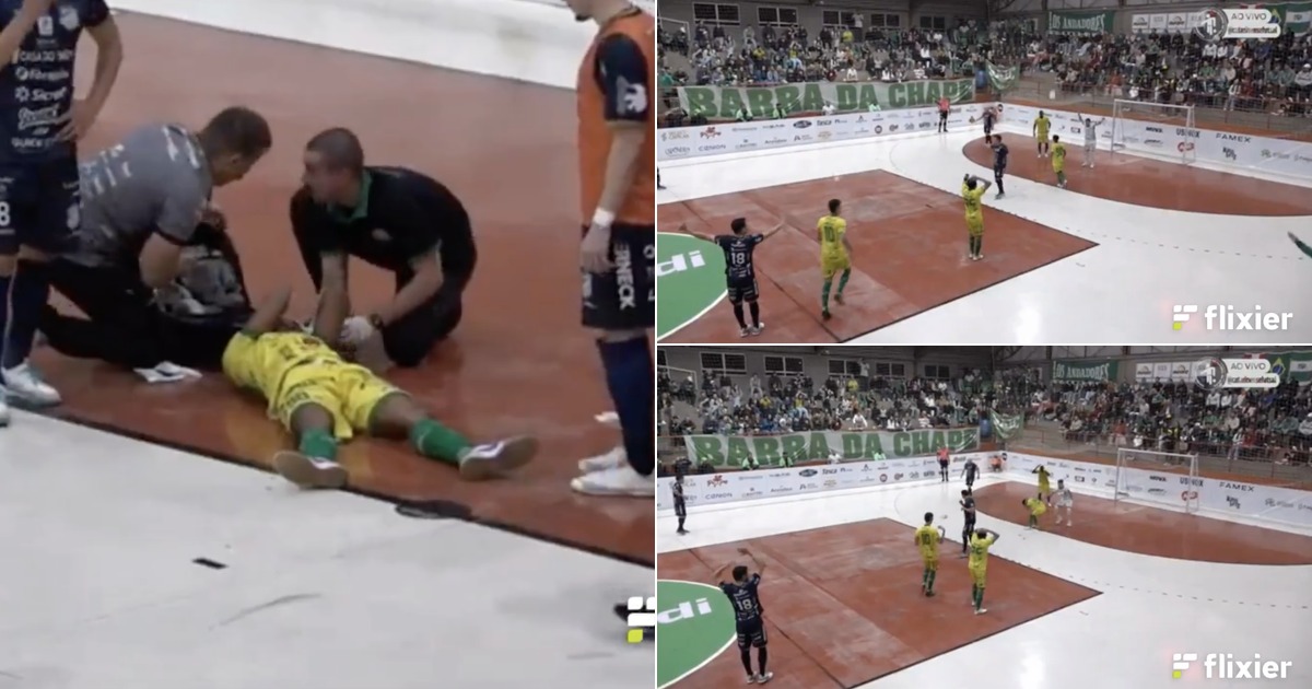 Light bulb comes off and hits futsal player directly in the head