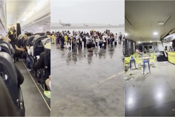 Video shows the moment passengers feel an earthquake inside a plane at the airport