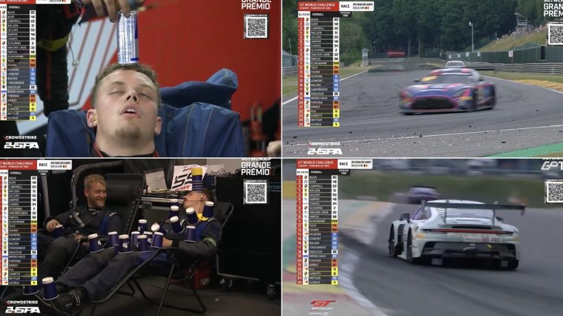 Mechanics fall asleep while racing and colleagues take the opportunity to do their jobs